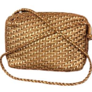 Vintage Gold Bronze Leather Woven Shoulder / Crossbody Bag